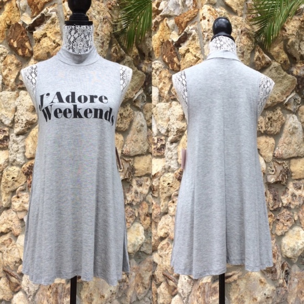 Heather Grey Mock Turtleneck Graphic Front Dress